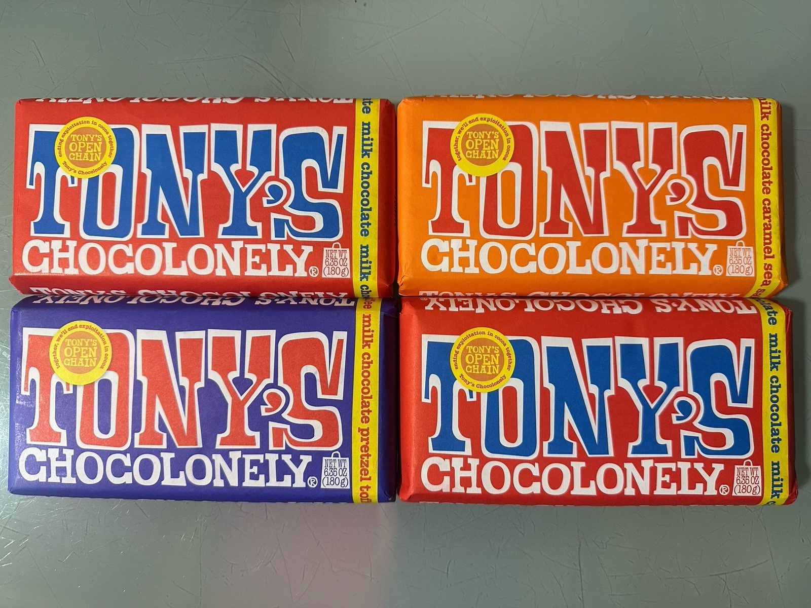 Tony’s Chocolonely Top Milk Chocolate Bars Pack Of 4 6.35Oz Milk Pretzel Caramel