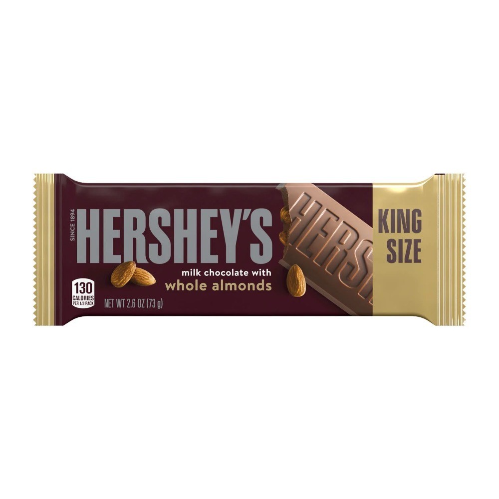 (6 pack) Milk Chocolate with Whole Almonds King Size Candy, Bar 2.6 oz