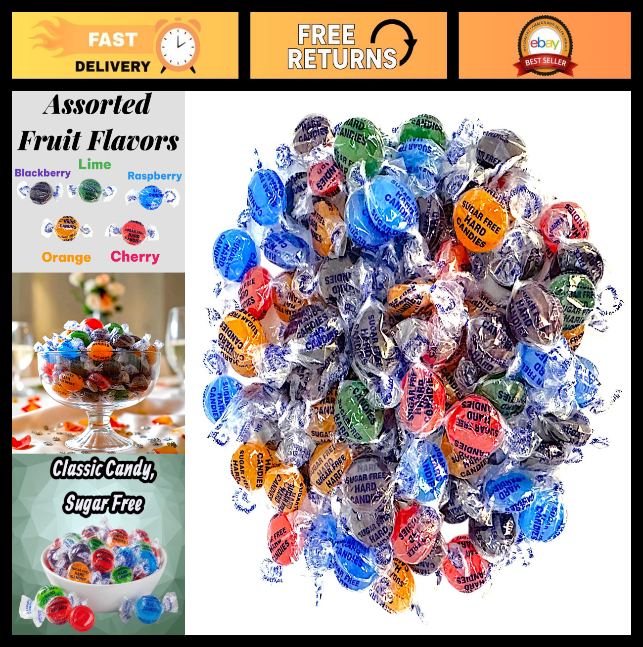 Sugar Free Gourmet Hard Candy – Assorted Fruit Flavors, Keto Friendly, 1.5 lbs,