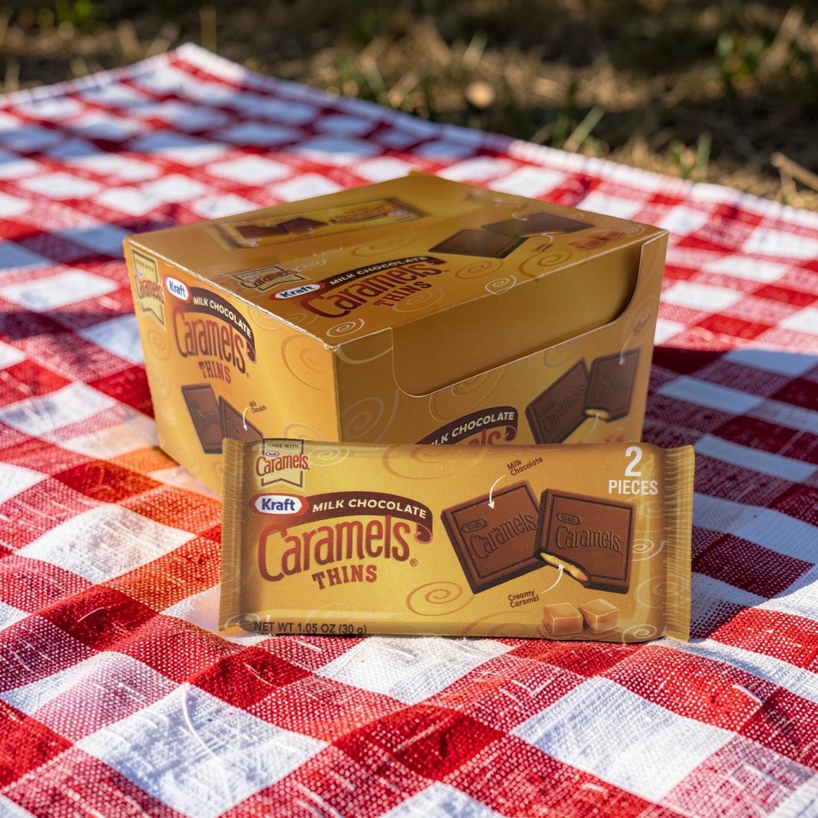 Kraft Milk Chocolate Caramel Thins, 2 Piece Packs 12 Count Box Individually Wrap