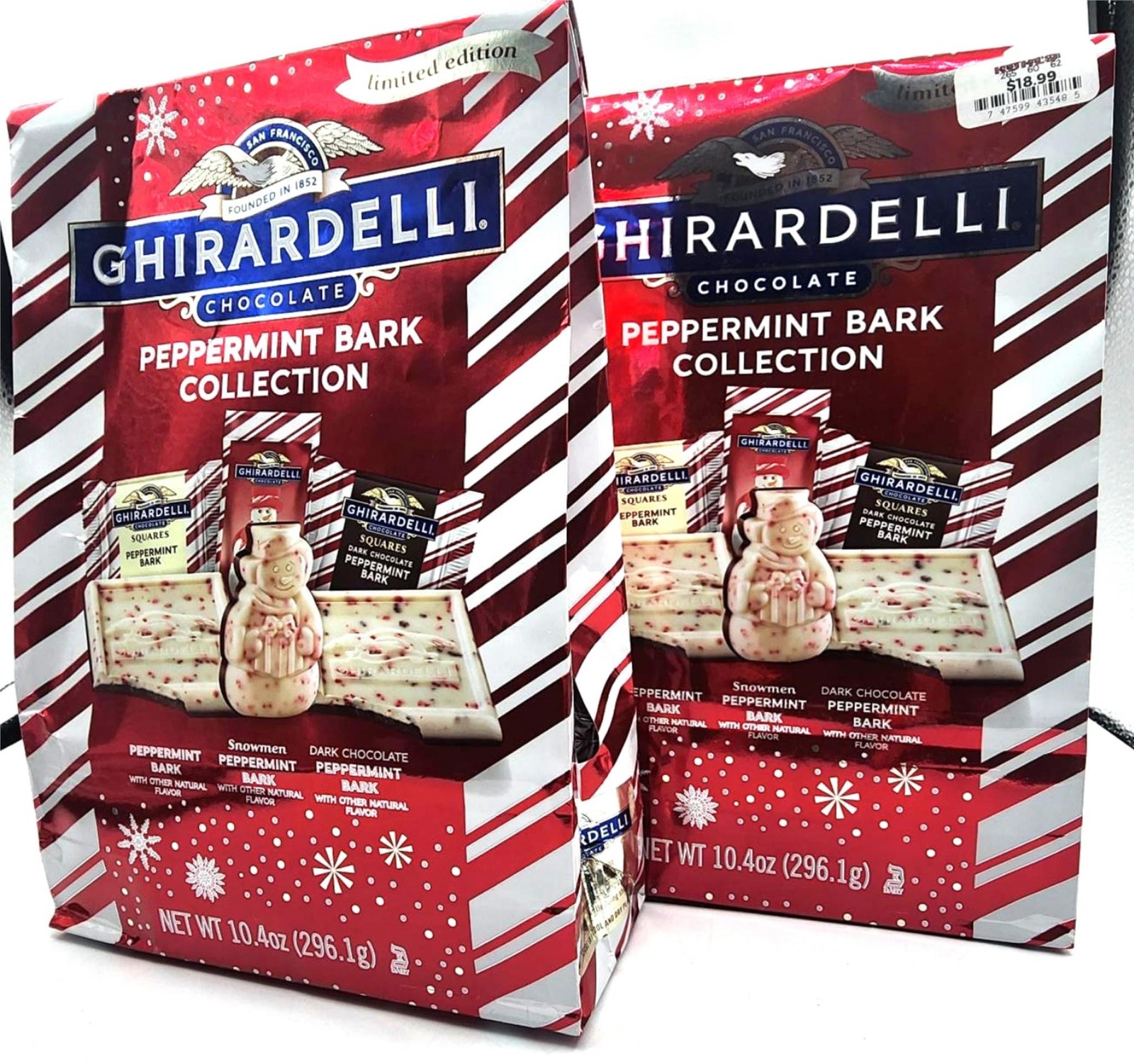 GHIRARDELLI Peppermint Bark Collection Dark Milk Chocolate&Snowmen 10.4oz 2 Bags
