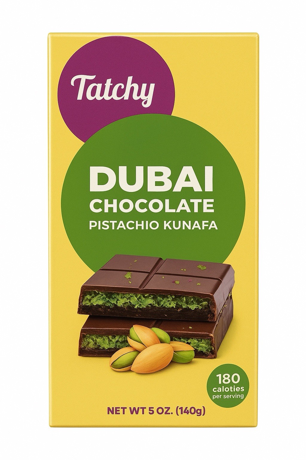 Tatchy Dubai Chocolate Pistachio Bar Kunafa – 5oz VERY YUMMY GREAT GIFT