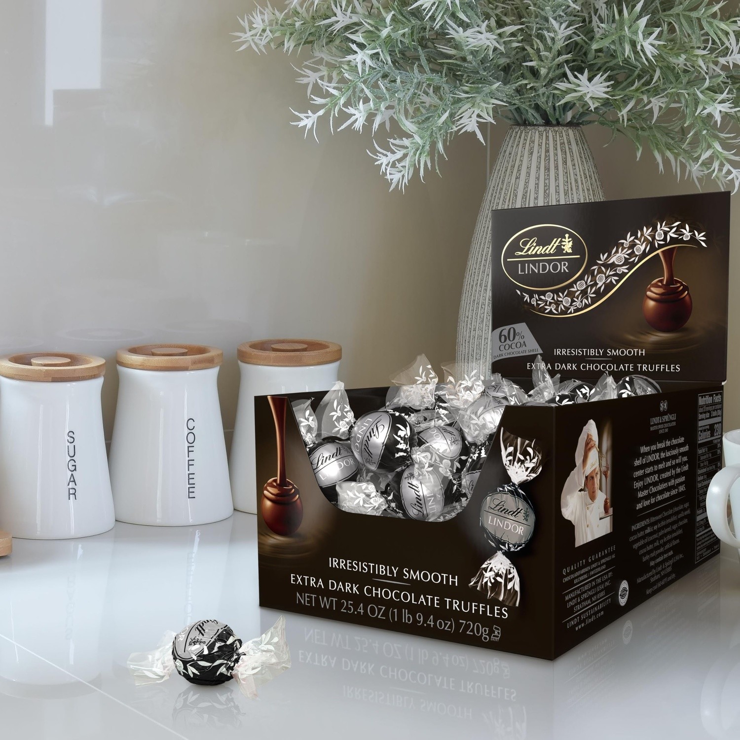 Lindt Lindor 60% Dark Chocolate Truffles, 60 Pieces Boxed