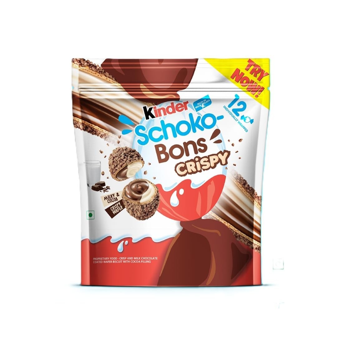 3X Pieces of Kinder Joy Schokobons Crispy 12Pcs, Milk And Cocoa Flavor, 67.2Gm