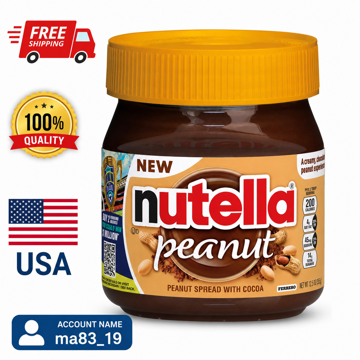 Nutella Peanut Spread With Cocoa 13oz Creamy Chocolate Spread USA Ship