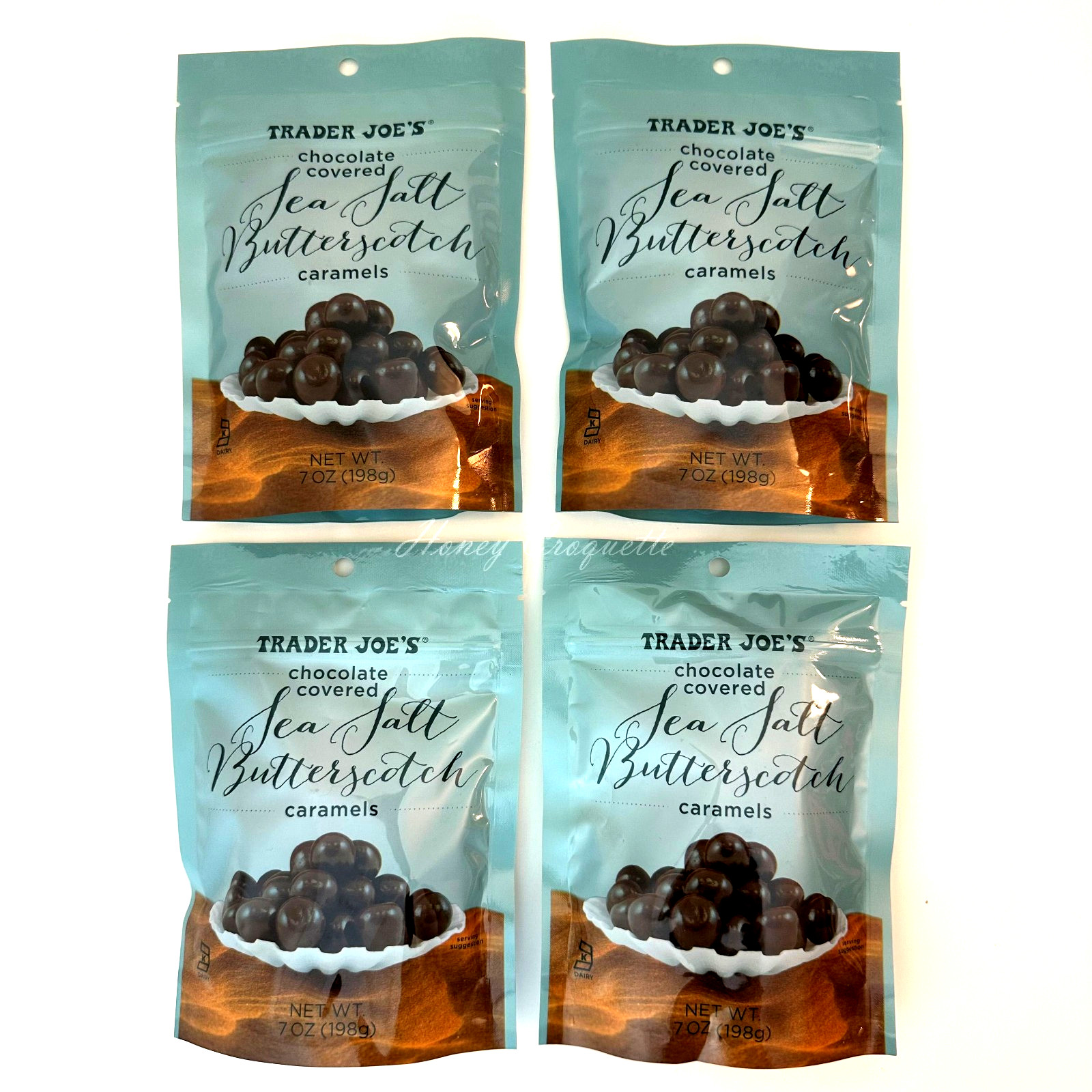 4 Packs Trader Joe’s Chocolate Covered Sea Salt Butterscotch Caramels 7 oz Each