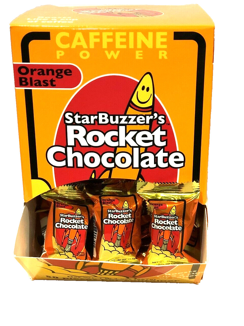 ROCKET CHOCOLATE CAFFEINE ENERGY 100 CT. CANDY/ORANGE BLAST/+FREE SURPRISE GIFT