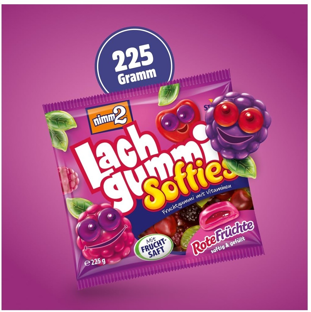 7x Nimm2 Lachgummi Softies Filled Fruit Gum Juice 225g – Ships from Germany!