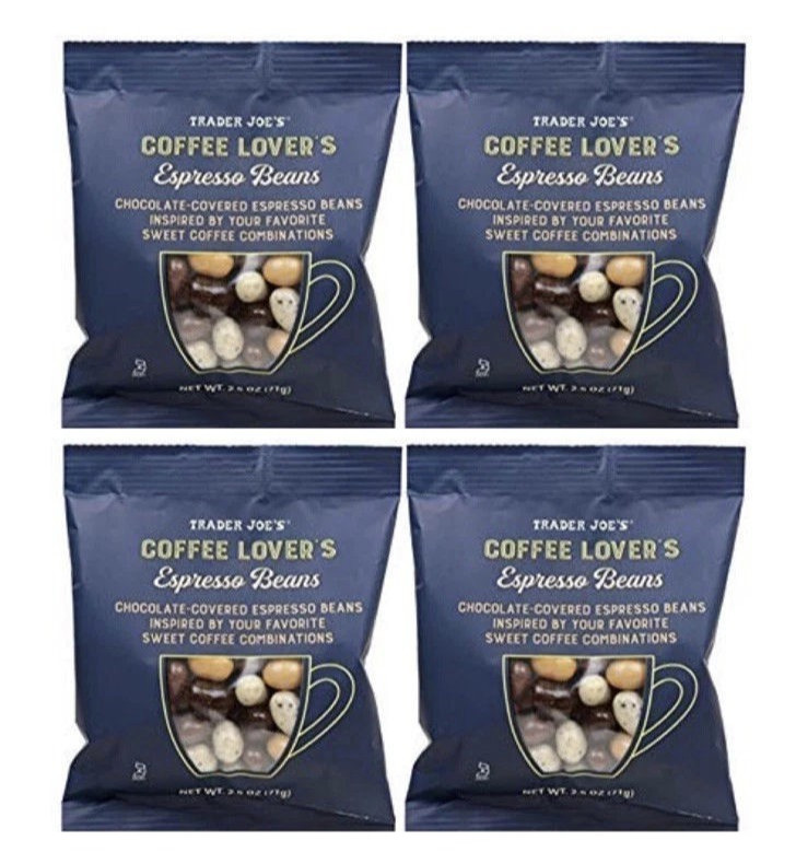 4 X Trader Joe’s Coffee Lovers Espresso Beans Chocolate Covered 2.5oz ea