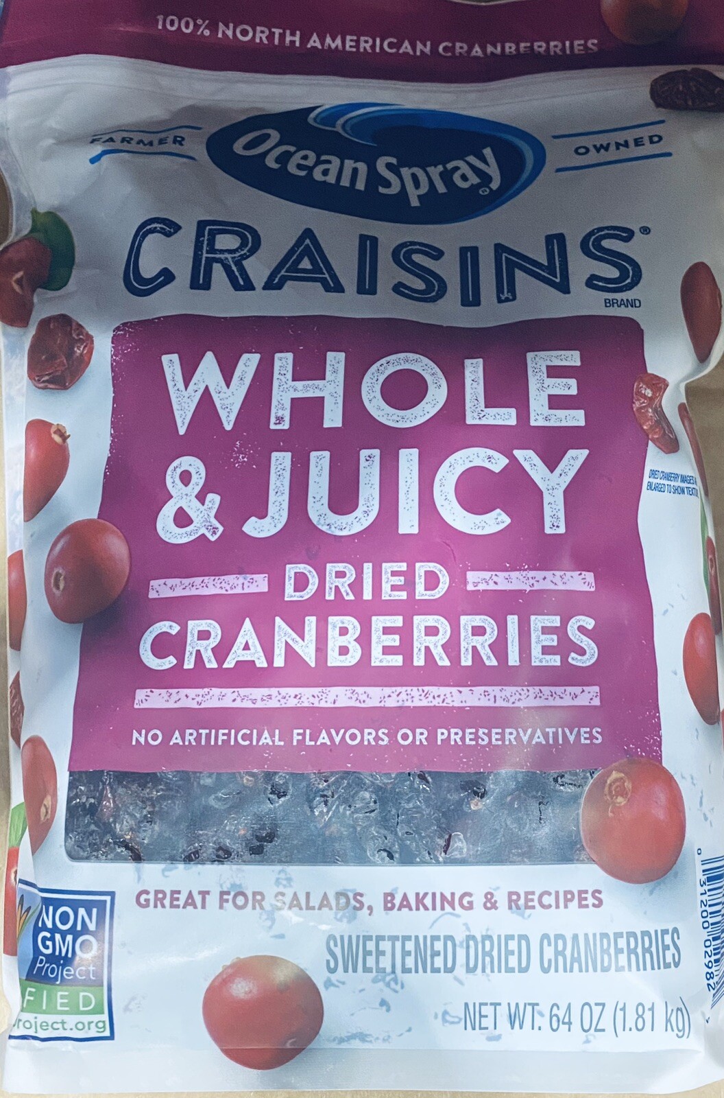 Ocean Spray Dried Craisins Dried Cranberries WHOLE & JUICY 64 oz Bag / 4 Lbs
