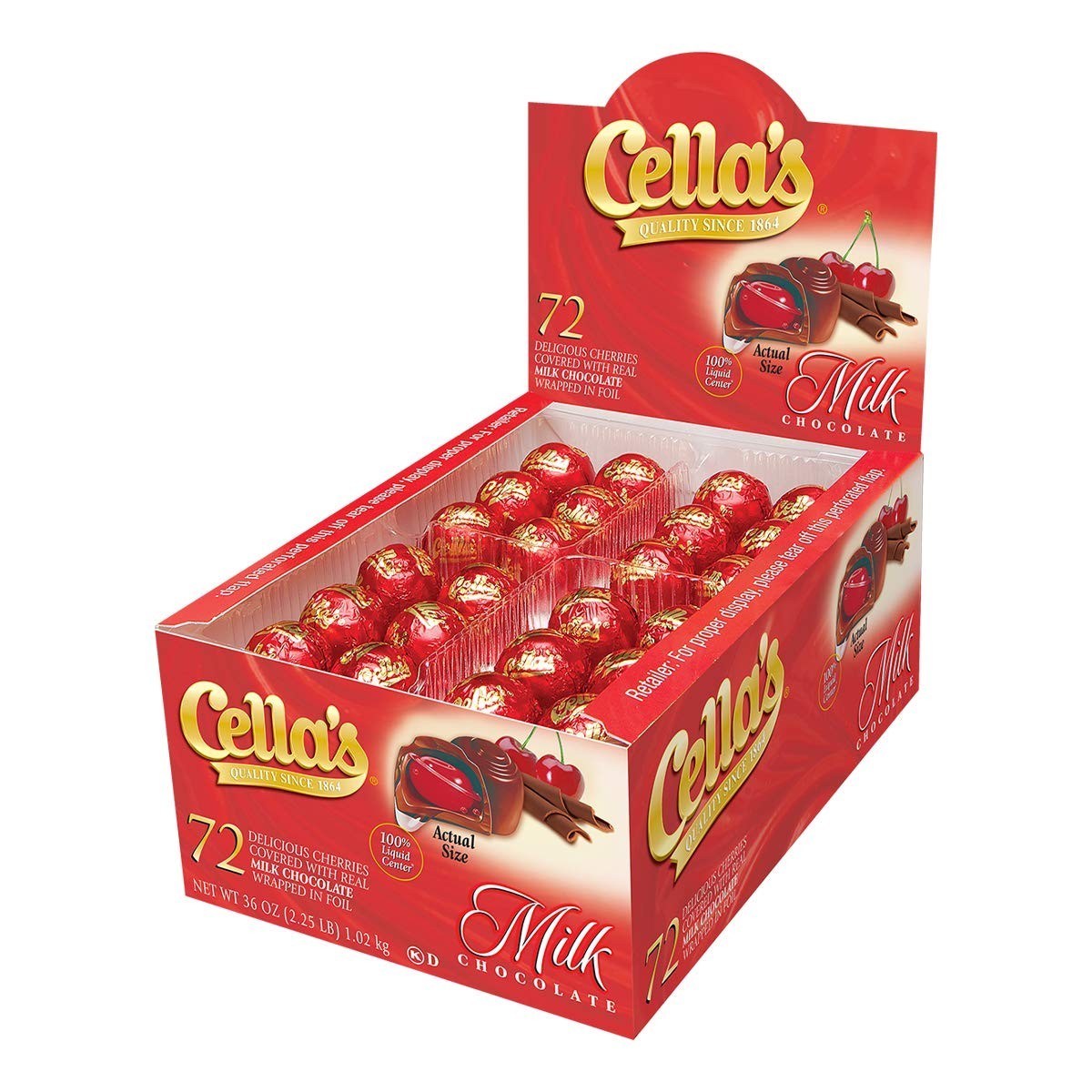 Cella’s Milk Chocolate Covered Cherries Premium Cherry Cordial Candies 72 Count