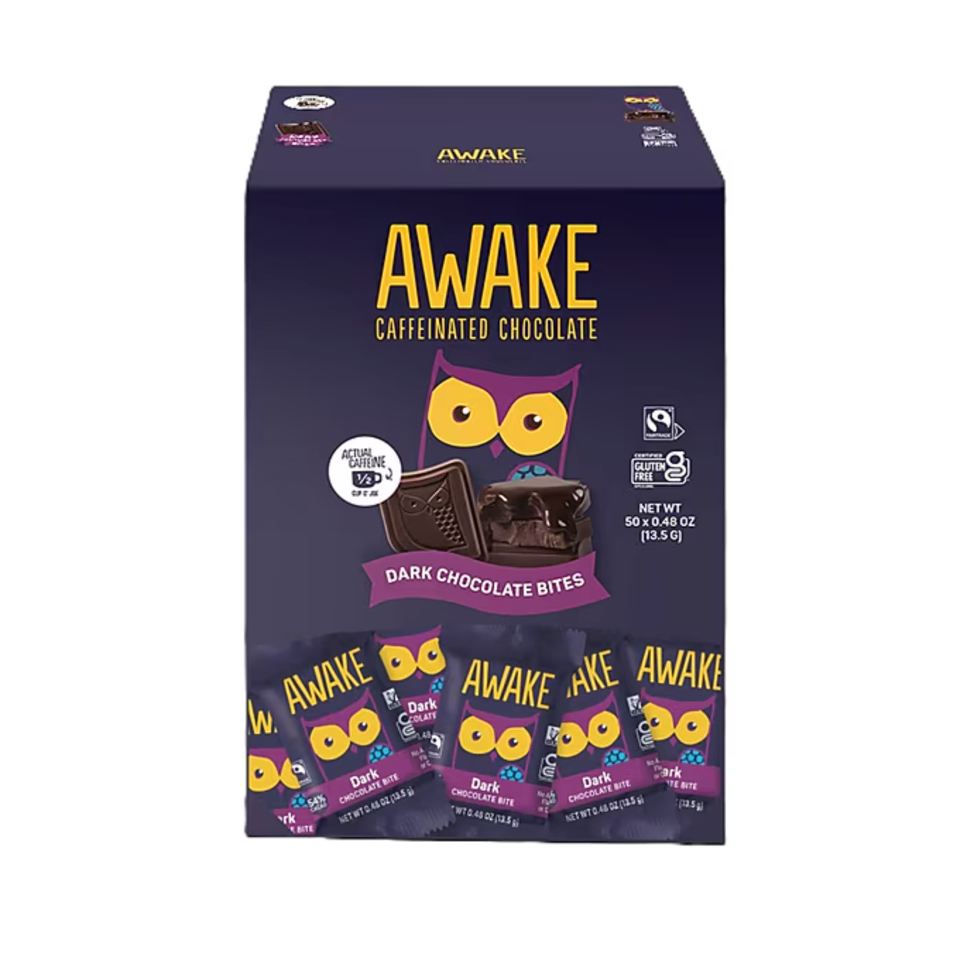 AWAKE Caffeinated Chocolate Energy Bites, Dark Chocolate 50ct