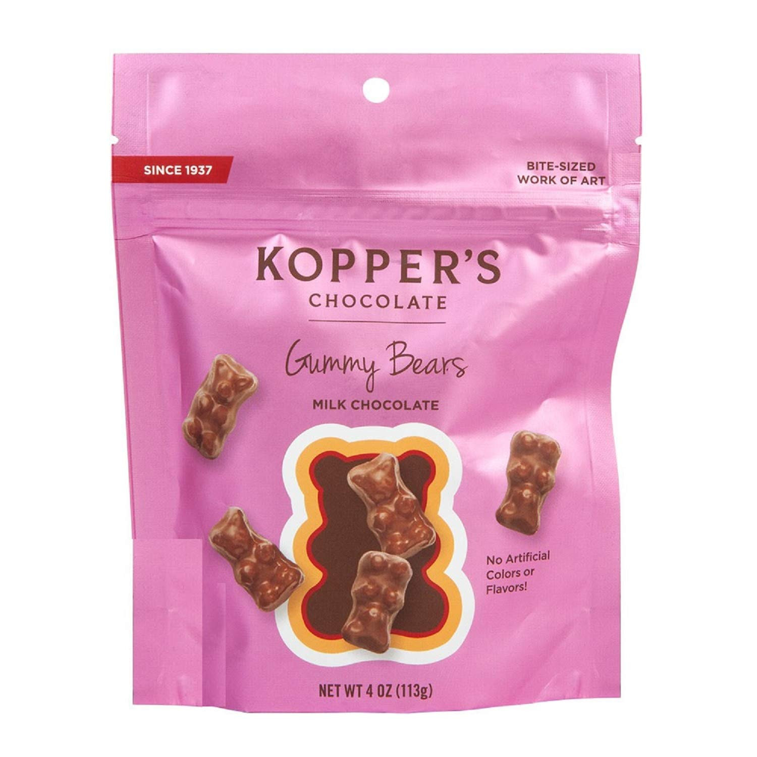 Koppers Milk Chocolate Gummy Bears 4 Ounce Pack Resealable Pouch