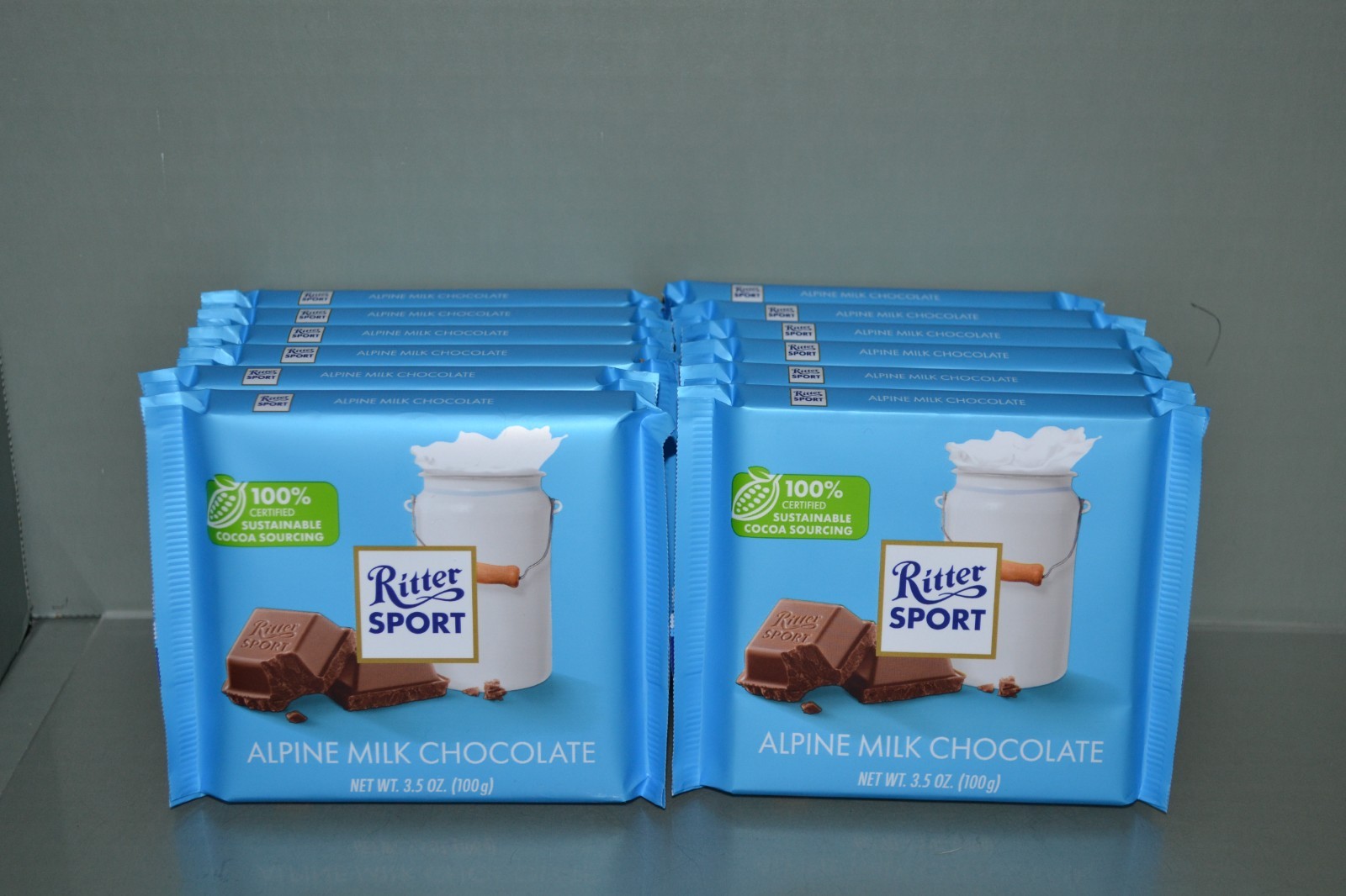 (12) Ritter Sport Milk Chocolate Bars ALPINE MILK CHOCOLATE, 3.5 oz Each, 09/26