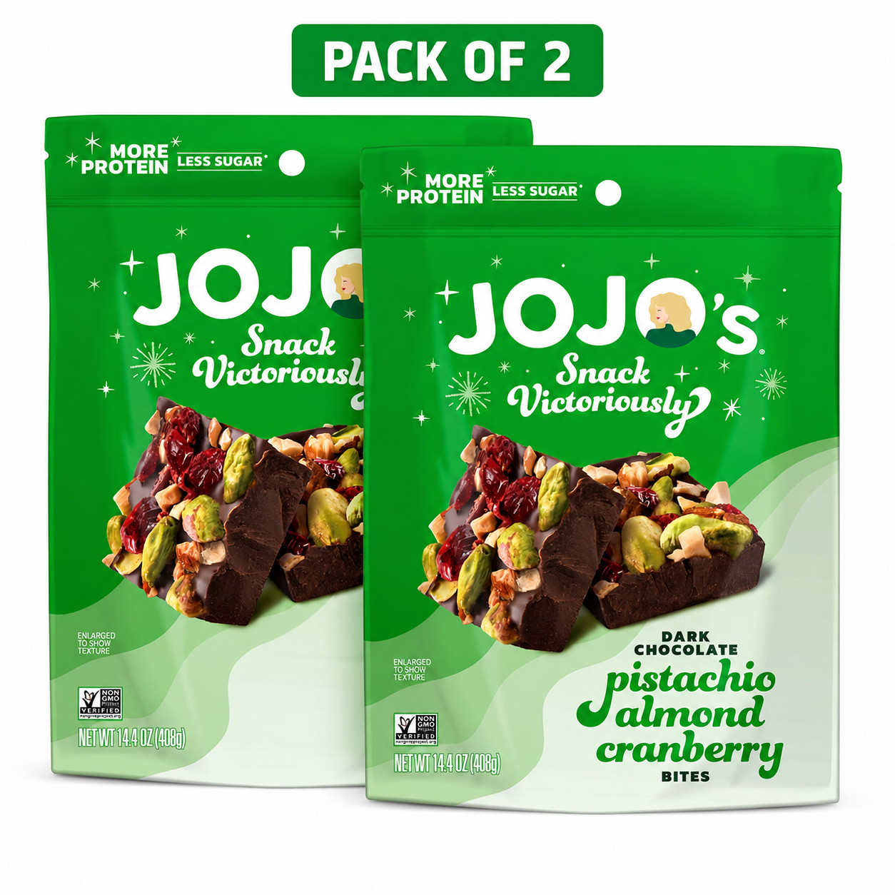 JOJO’s Dark Chocolate Pistachio Almond Cranberry Bites 2 Pack 14.4 oz Gluten Fre