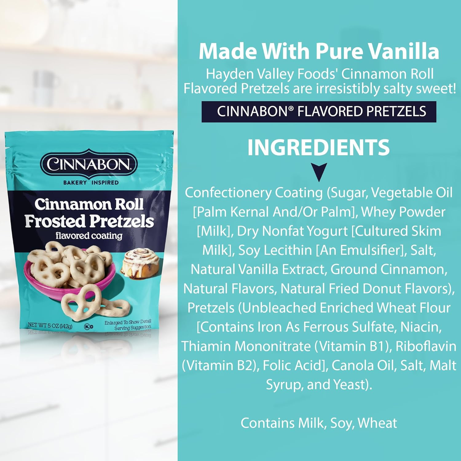 Cinnabon Bun Covered Pretzels | 5 Oz Bags (Pack of 3) | No Artificial Flavors, P
