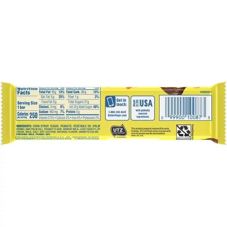 2 Butterfinger Crispy Peanut Butter Milk-Chocolate Candy Full-Size 1.9 Oz Bar