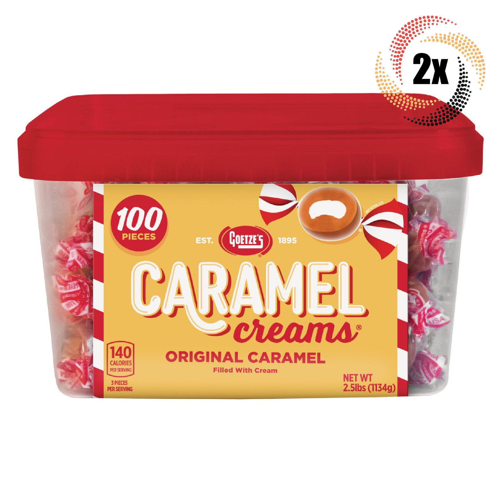 2x Tubs Goetze’s Caramel Creams Original Caramel Candy | 100 Per Tub | 2.5lbs