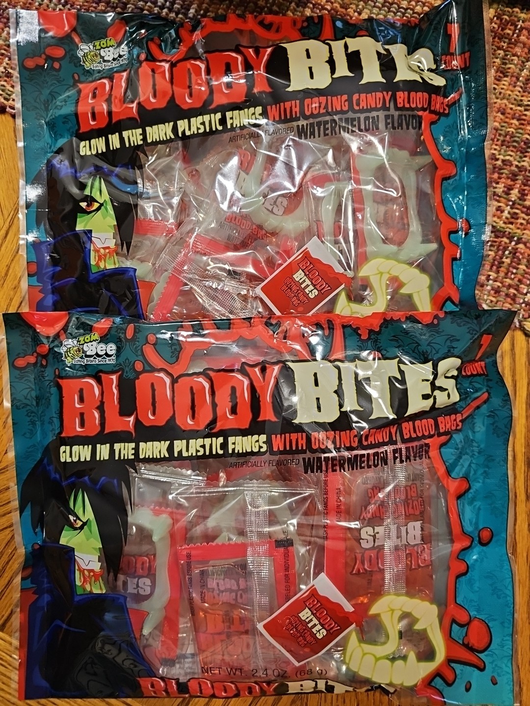 2 BLOODY BITES Watermelon Candy Glow in the Dark Fangs VAMPIRE TEETH Pinata Fun