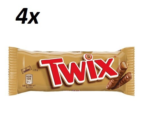 4x TWIX BAR CHOCOLATE BISCUIT CARAMEL BAR 4x50G = 200g(7.05oz)