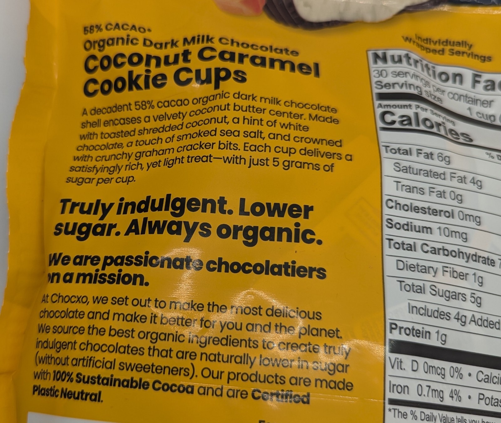 Chocxo Dark Milk Chocolate Coconut Caramel Cookie Cups 14.08 oz bag 30 servingsD