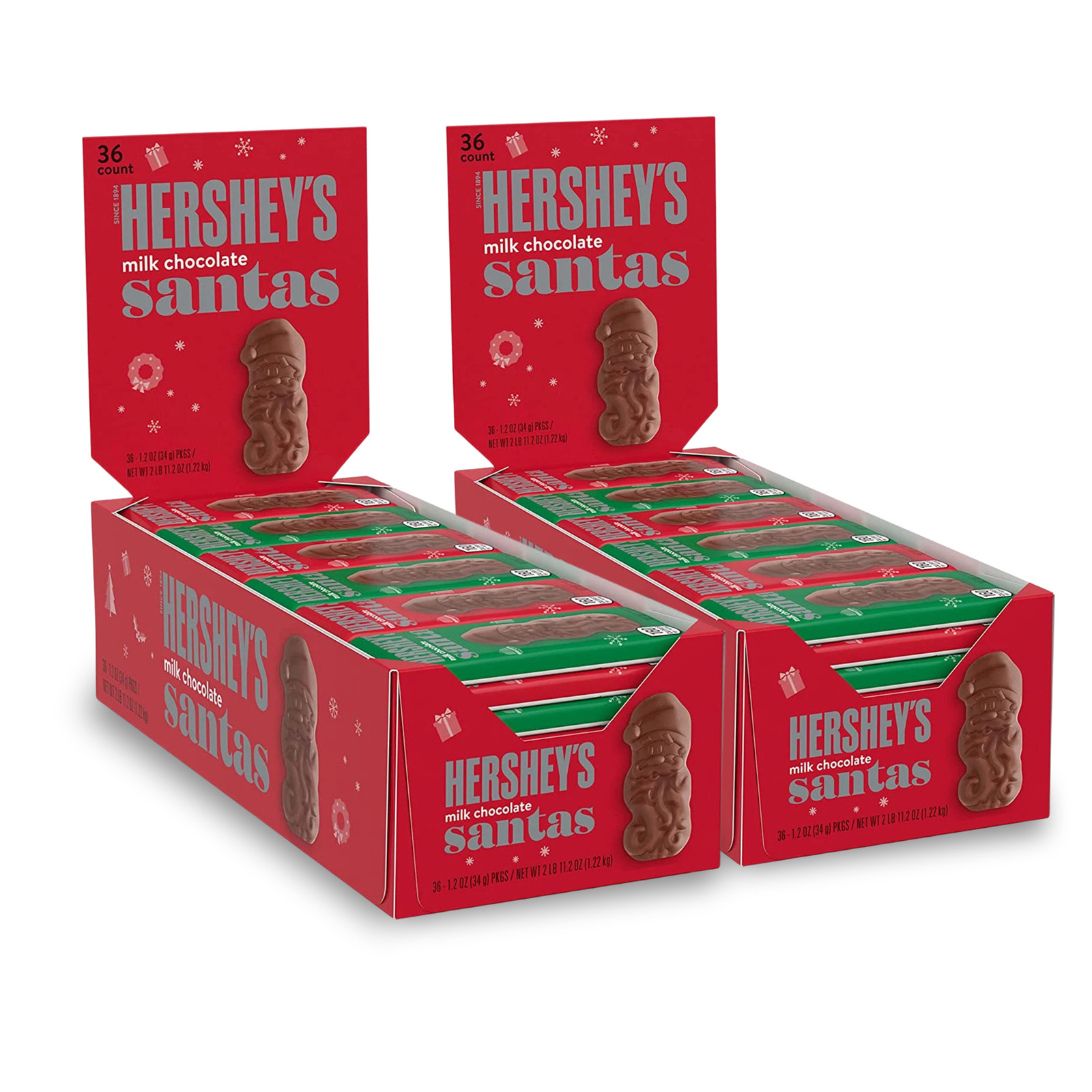 Hershey’s Milk Chocolate Santas Candy Bars 1.2oz 36 Count Holiday Pack