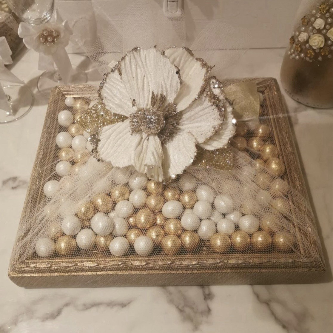 Gold & White Chocolate Assortment Gift Box w/ Decorated Favor Tray