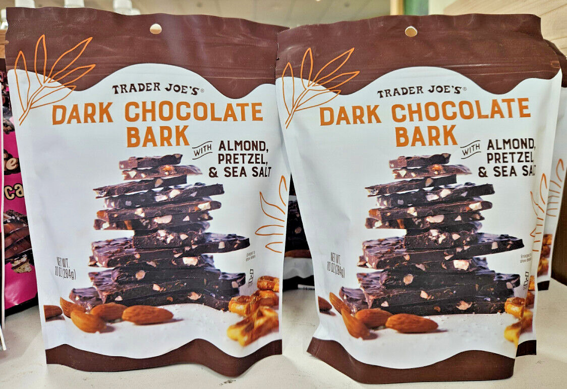 Trader Joe’s Dark Chocolate Bark with Almonds Pretzel & Sea Salt 10oz (2 Bags)