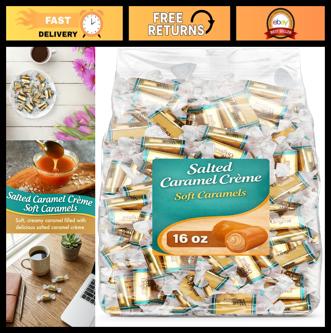 Soft & Chewy Sea Salt Caramel Candy Treats – Individually Wrapped, 1 lb Bag, 68