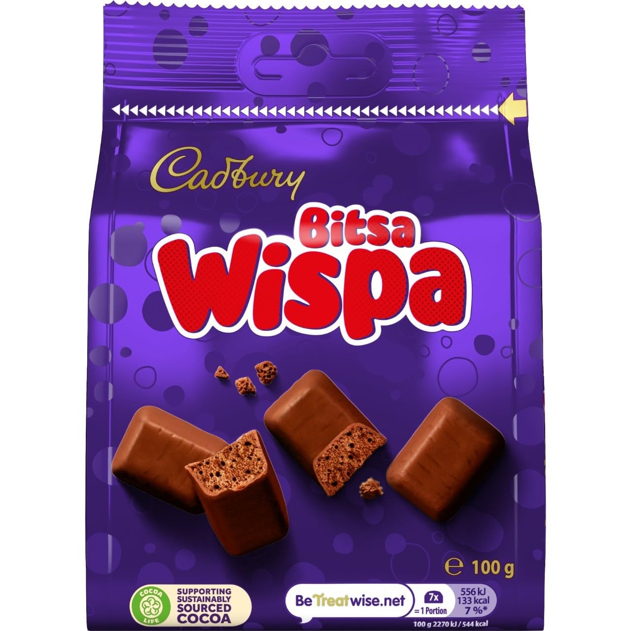 Cadbury Milk Chocolate Wispa Bitsa, Sharing Bag, Bite Size Treats, 100 g (P