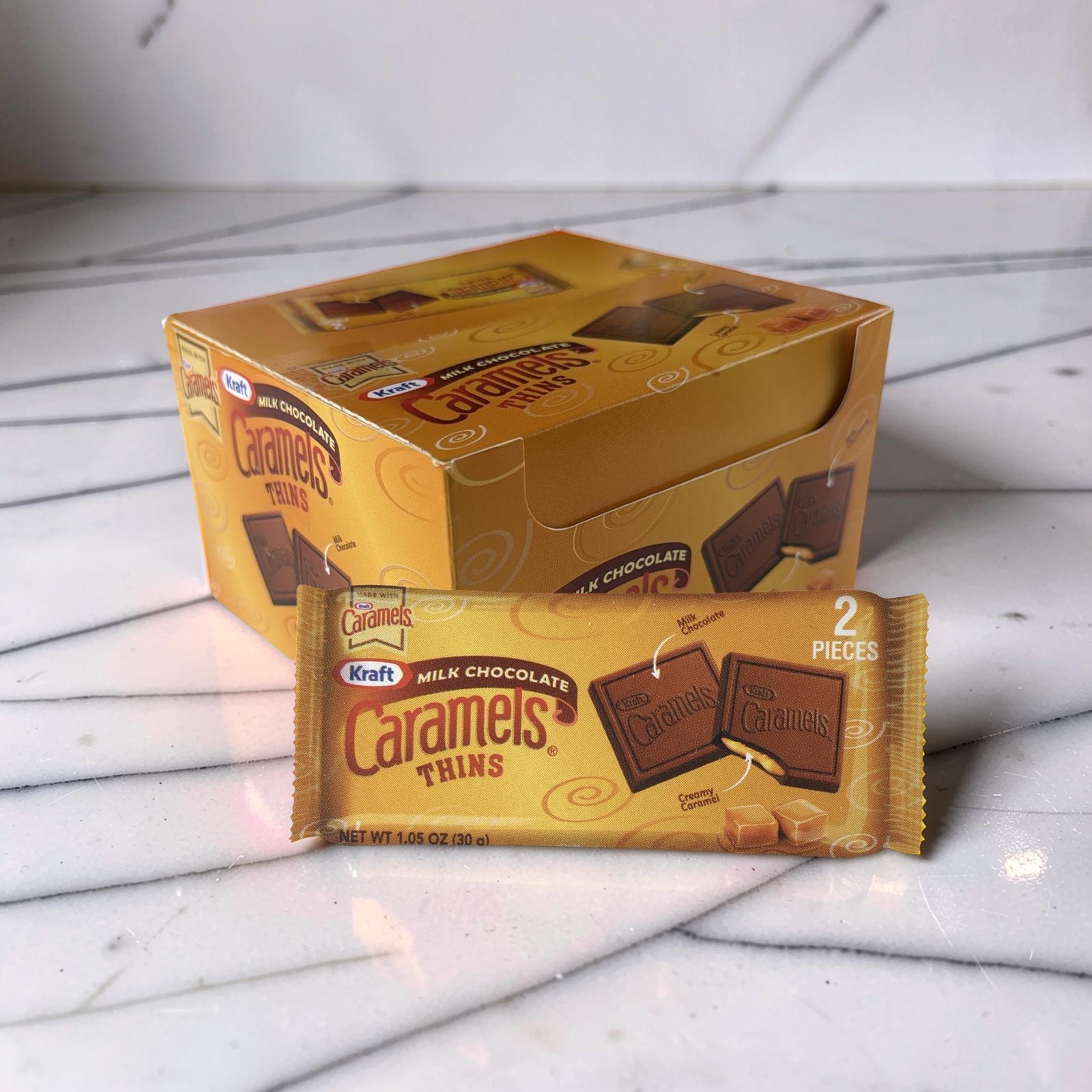 Kraft Milk Chocolate Caramel Thins, 2 Piece Packs 12 Count Box Individually Wrap