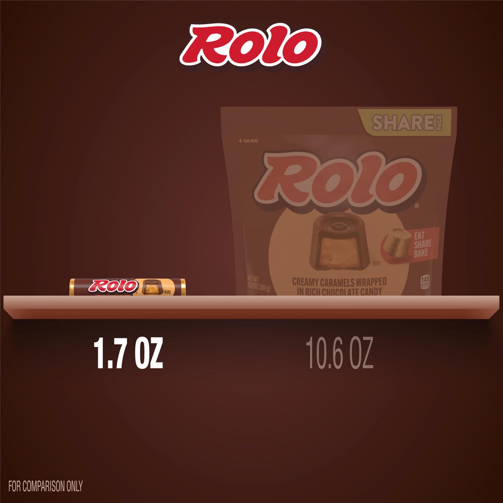 ROLO Rich Chocolate Caramels Candy Rolls, 1.7 oz (18 Count) Full Size