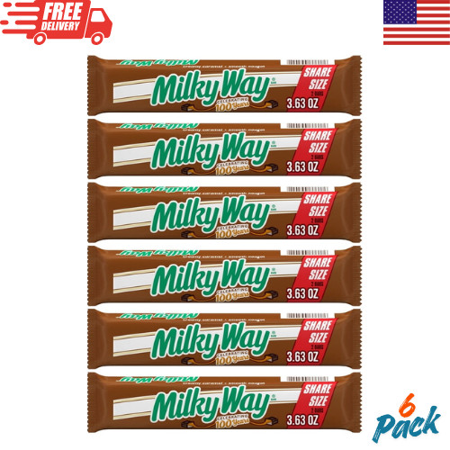 Milky Way Milk Chocolate Candy Bars Share Size 3.63 oz Caramel Nougat 6 Pack