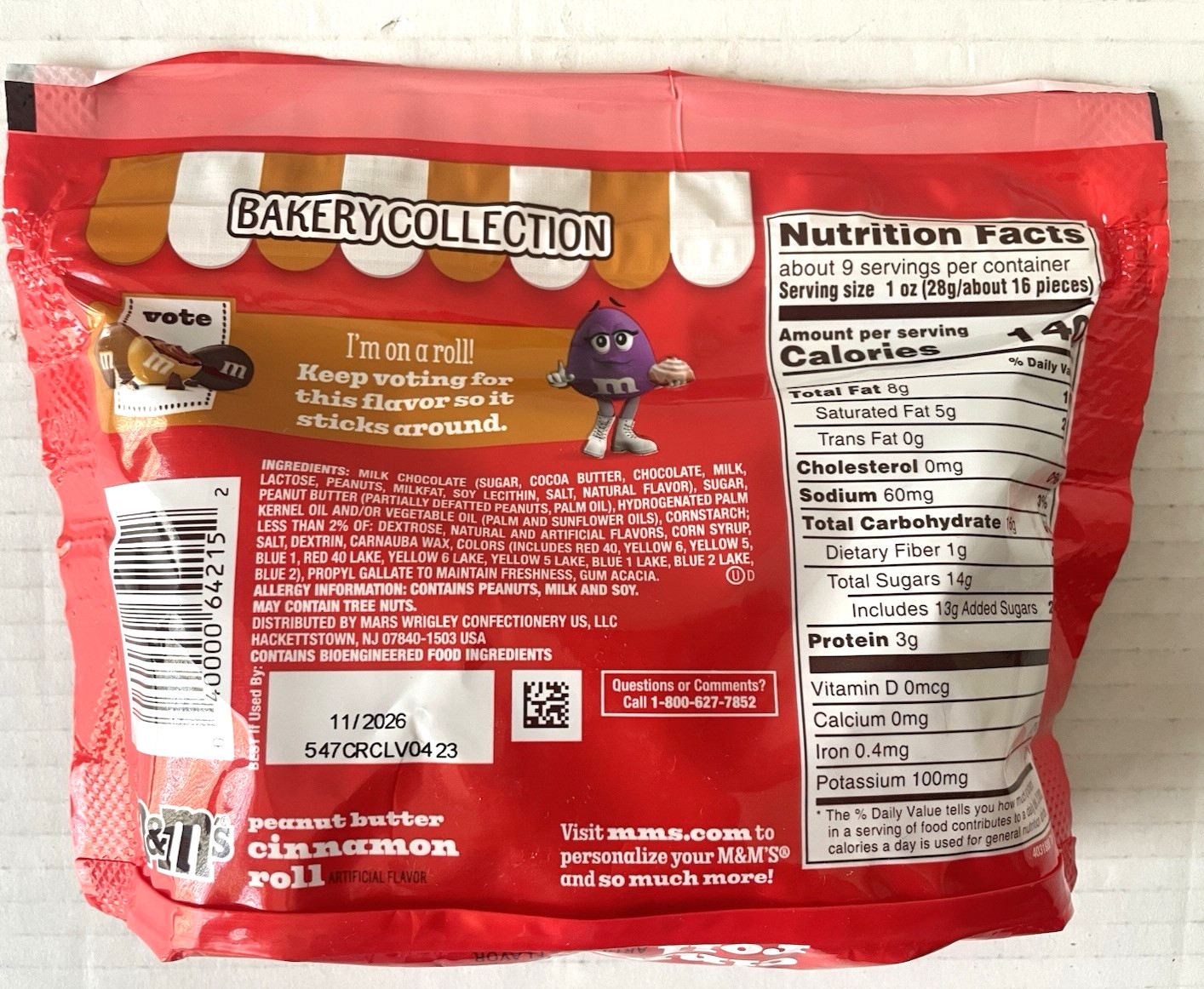 🔥 New Limited BAKERY COLLECTION M&Ms PEANUT BUTTER CINNAMON ROLL Bag 8.6oz