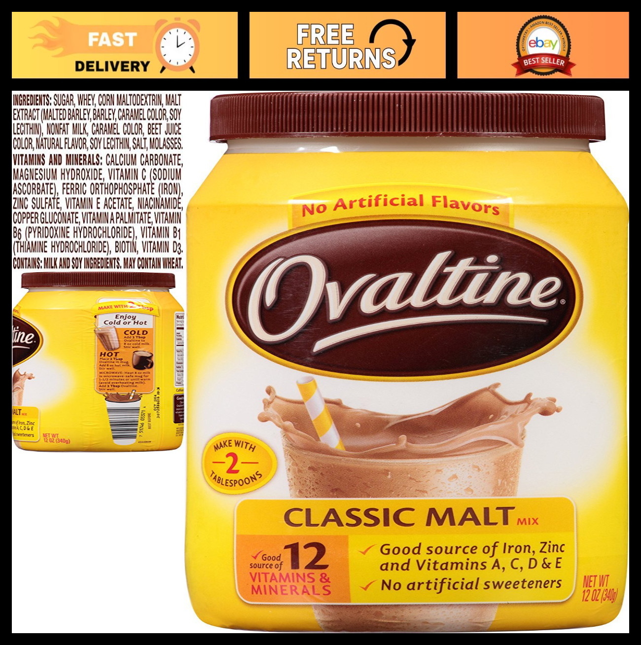 Classic Malt Beverage Mix, 12oz Canisters (Pack of 6) – Rich Chocolate Flavor, I