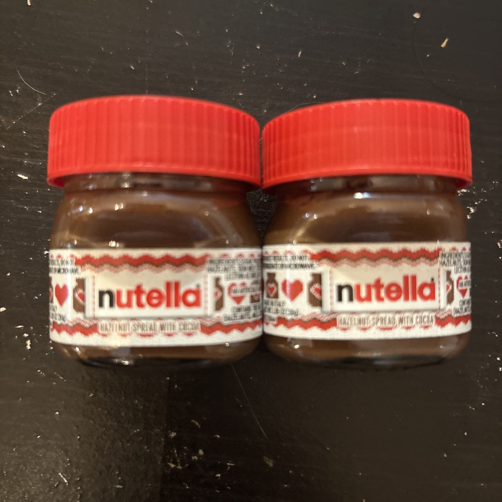 2 Nutella Hazelnut Spread MINI Glass Jars 1.05oz Red Lid Made In Italy NEW