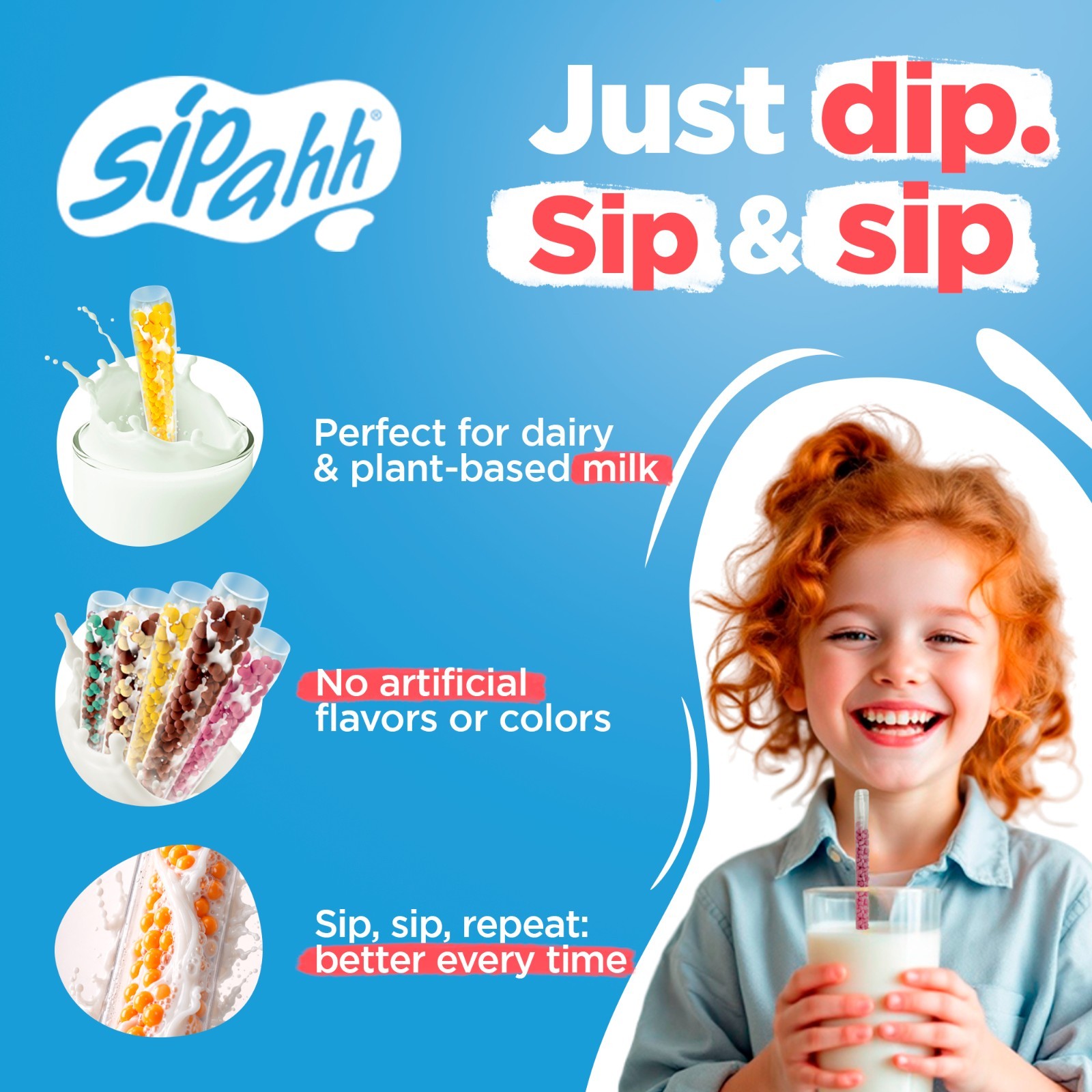 Sipahh Cookies & Cream Milk Straws – 60 Pack Dairy Free Soy Almond Milk Friendly