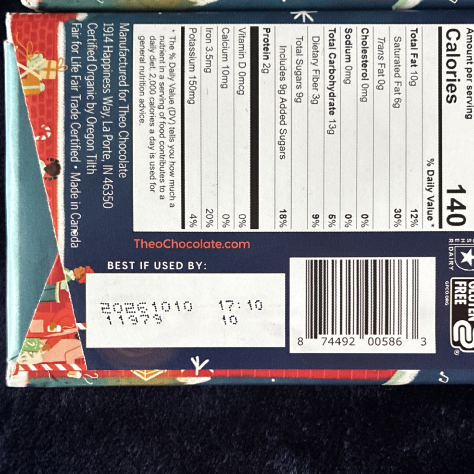 Theo Organic Peppermint Crunch 70% Dark Chocolate Bars Fair Trade 2 Pack