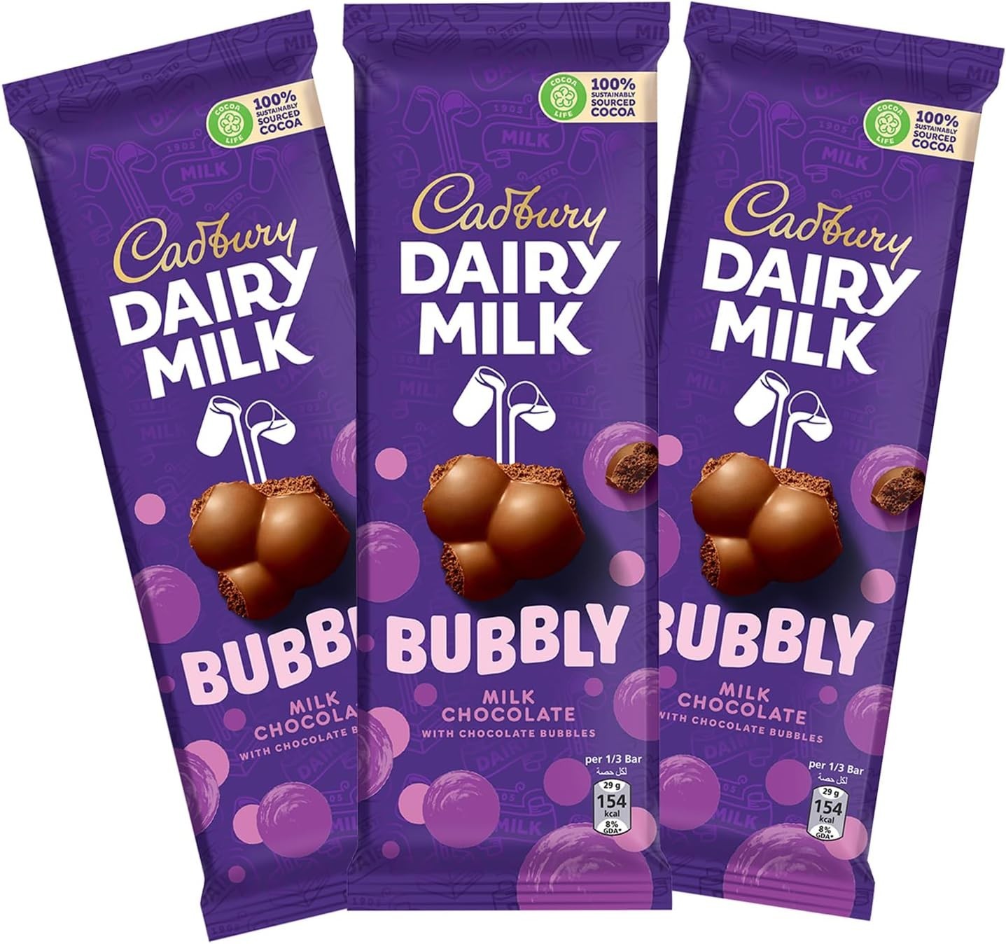 DAIRY MILK Cadbury Bubbly Chocolate Bar 87g 3-Pieces