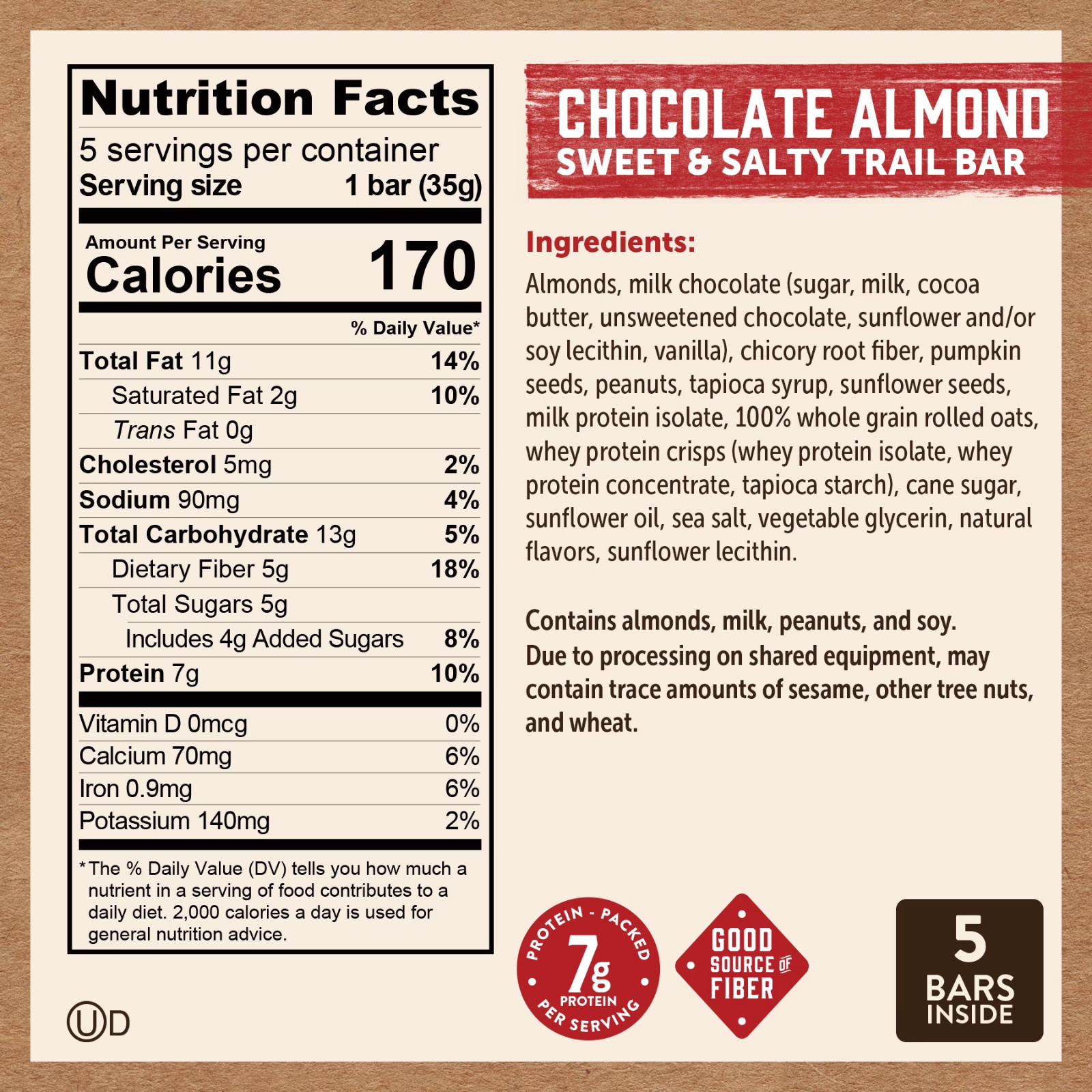 Pack of 2 Chocolate Almond Protein Trail Bars, , 5 Count Free Shipping in 2 Days