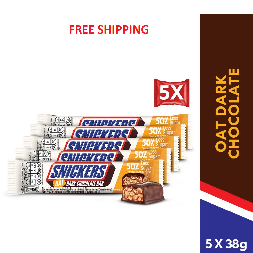 5pcs Snickers Oat Dark Chocolate Sugar Reduction 38g Chocolate Snacks