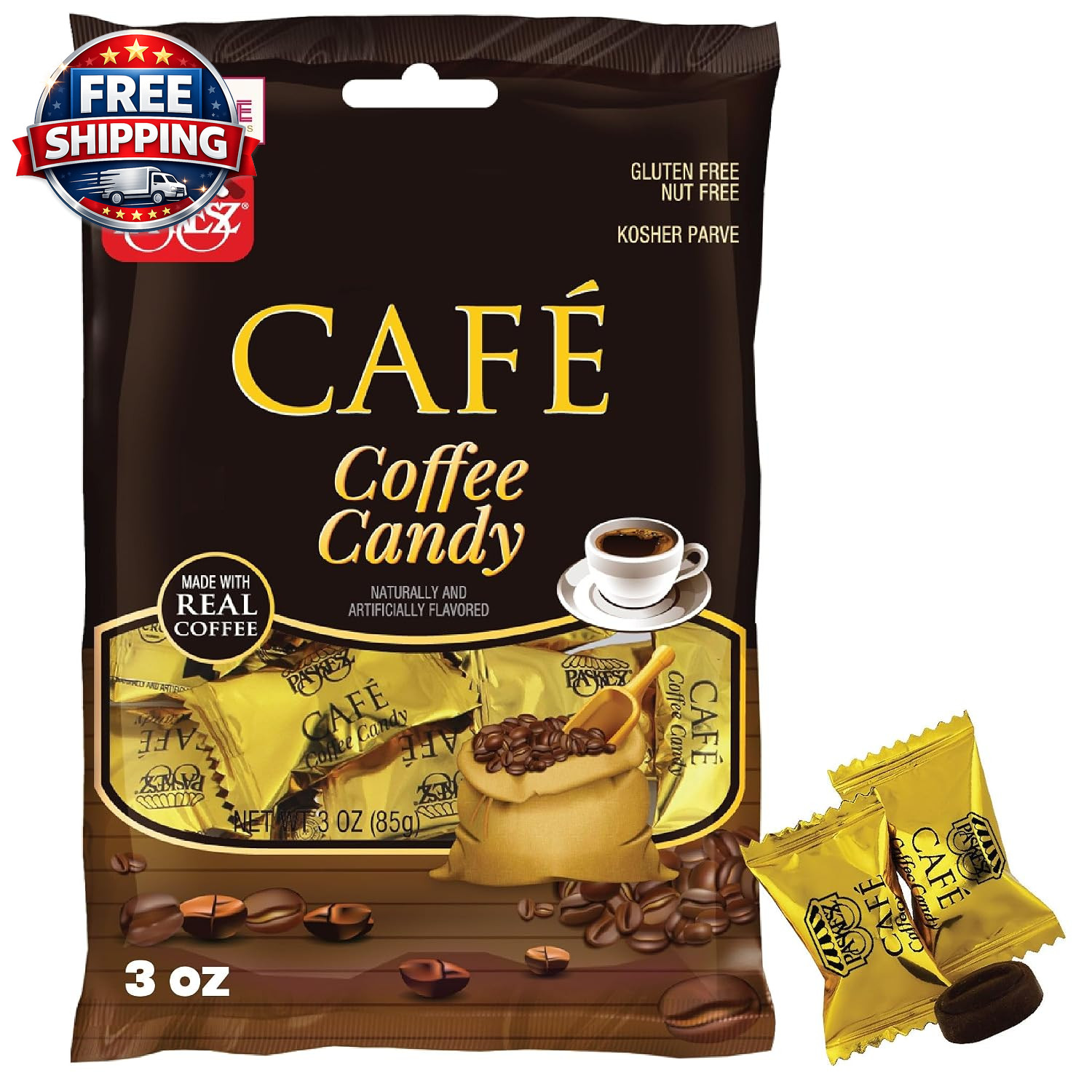 Hard Coffee Candy, Made with Real Coffee (3Oz – 1 Pack) Individually Wrapped Can