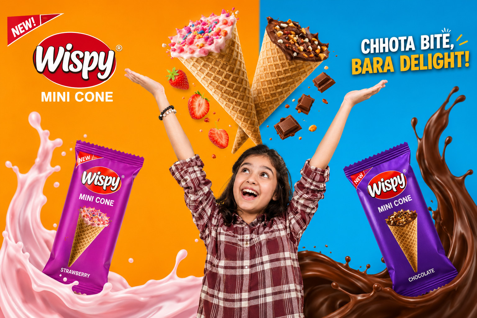 Pack of 6 Hilal Wispy Mini Cones Chocolate Crispy Wafer Snack 20 Pieces Box