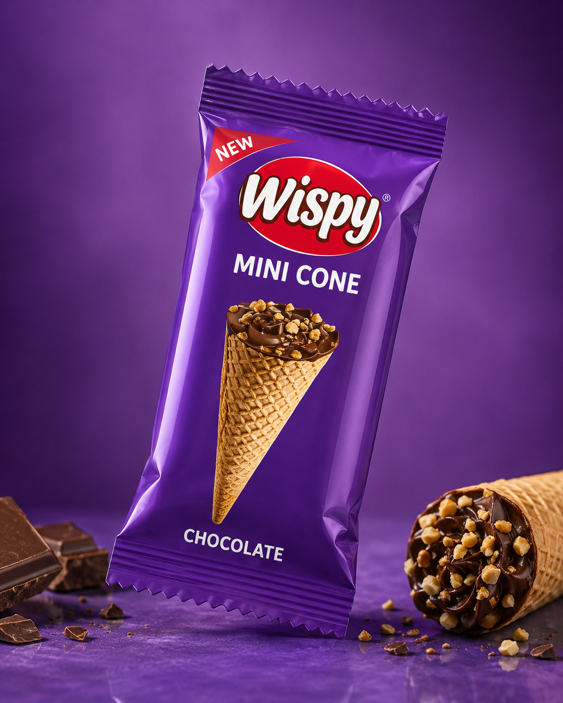 Pack of 6 Hilal Wispy Mini Cones Chocolate Crispy Wafer Snack 20 Pieces Box