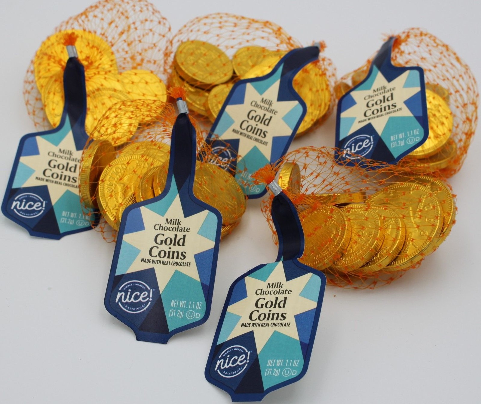 Nice! Milk Chocolate Gold Coins 5.5 oz Pack of 5 Bag Lot – Best By 08/2027