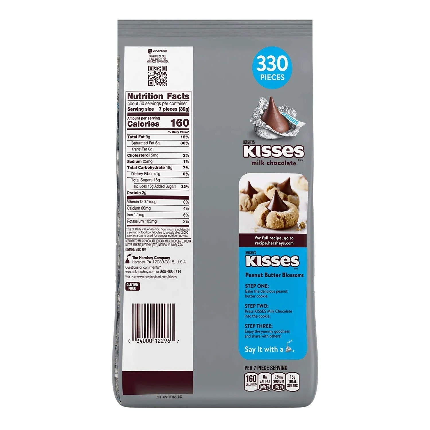 Hershey’s Kisses Milk Chocolate 56 oz. Candy Bulk Bag Candies (330 Pieces)