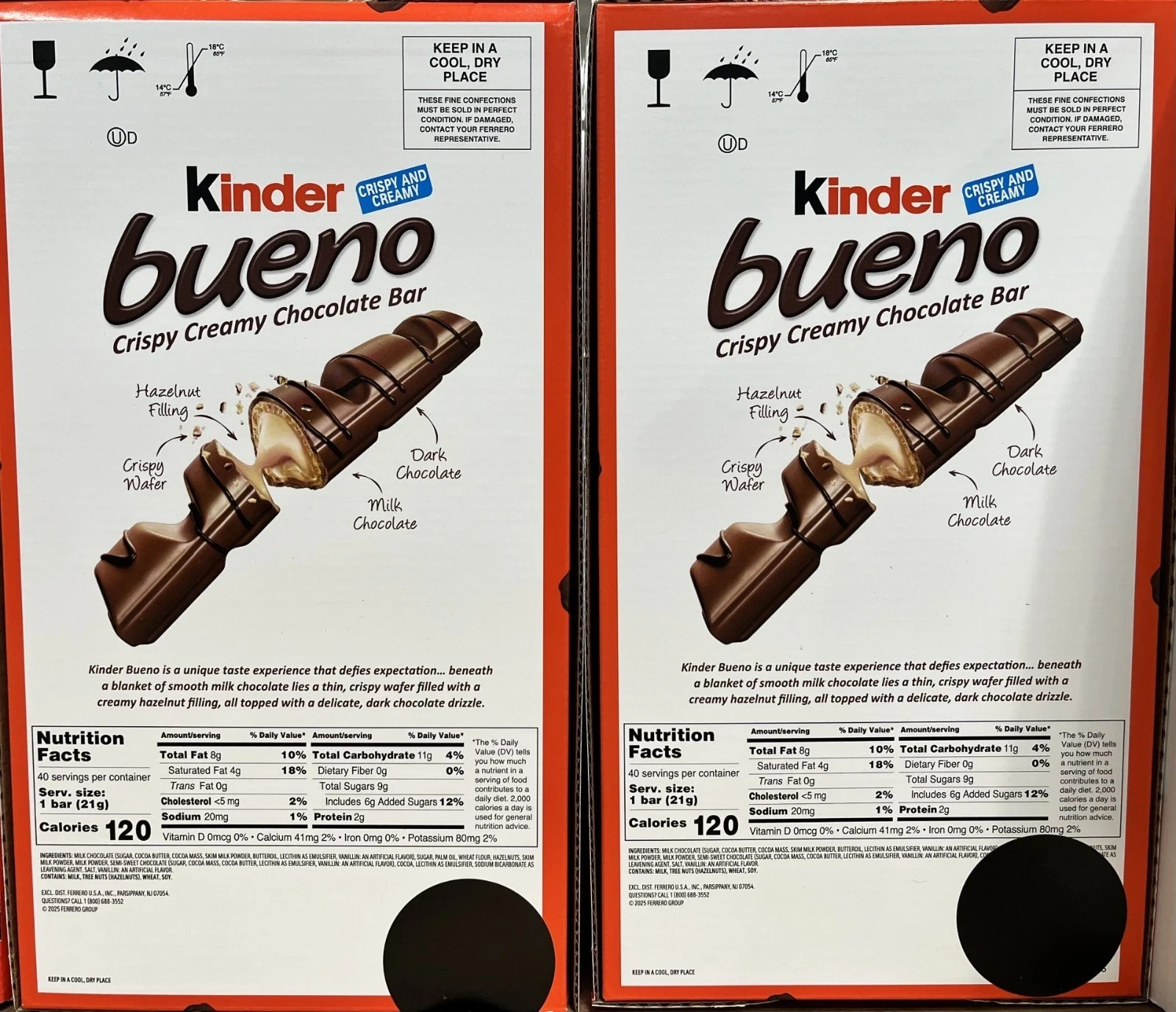 Kinder Bueno Chocolate Bars 2 Pack Bulk 40 Packs 80 Bars Crispy Creamy