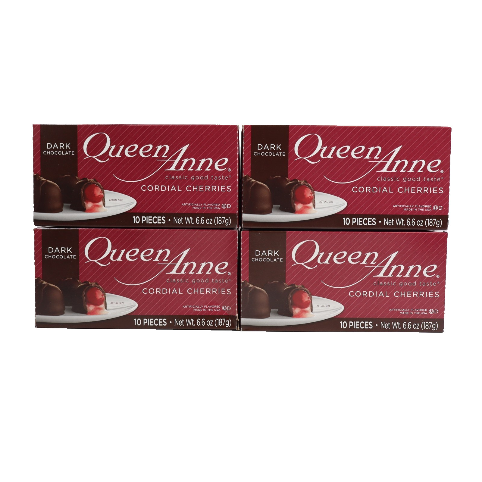 4 PACK Queen Anne Dark Chocolate Covered Cordial Cherries 6.6 oz 10 Piece Each