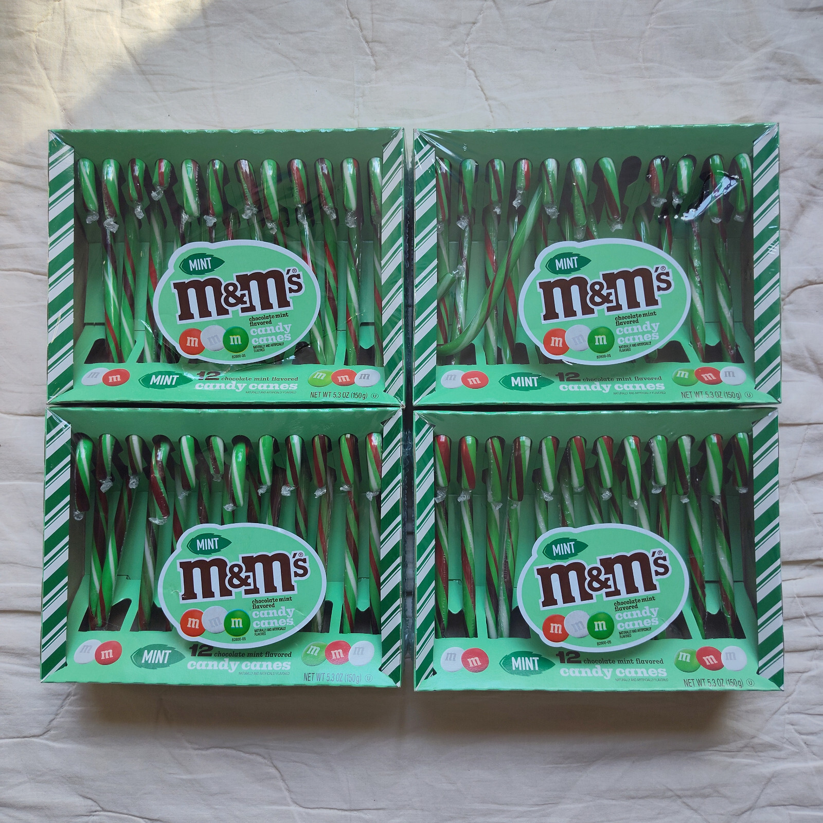 (4 Pack) M&M’s Chocolate Mint Flavored Candy Canes 12 Count LIMITED EDITION