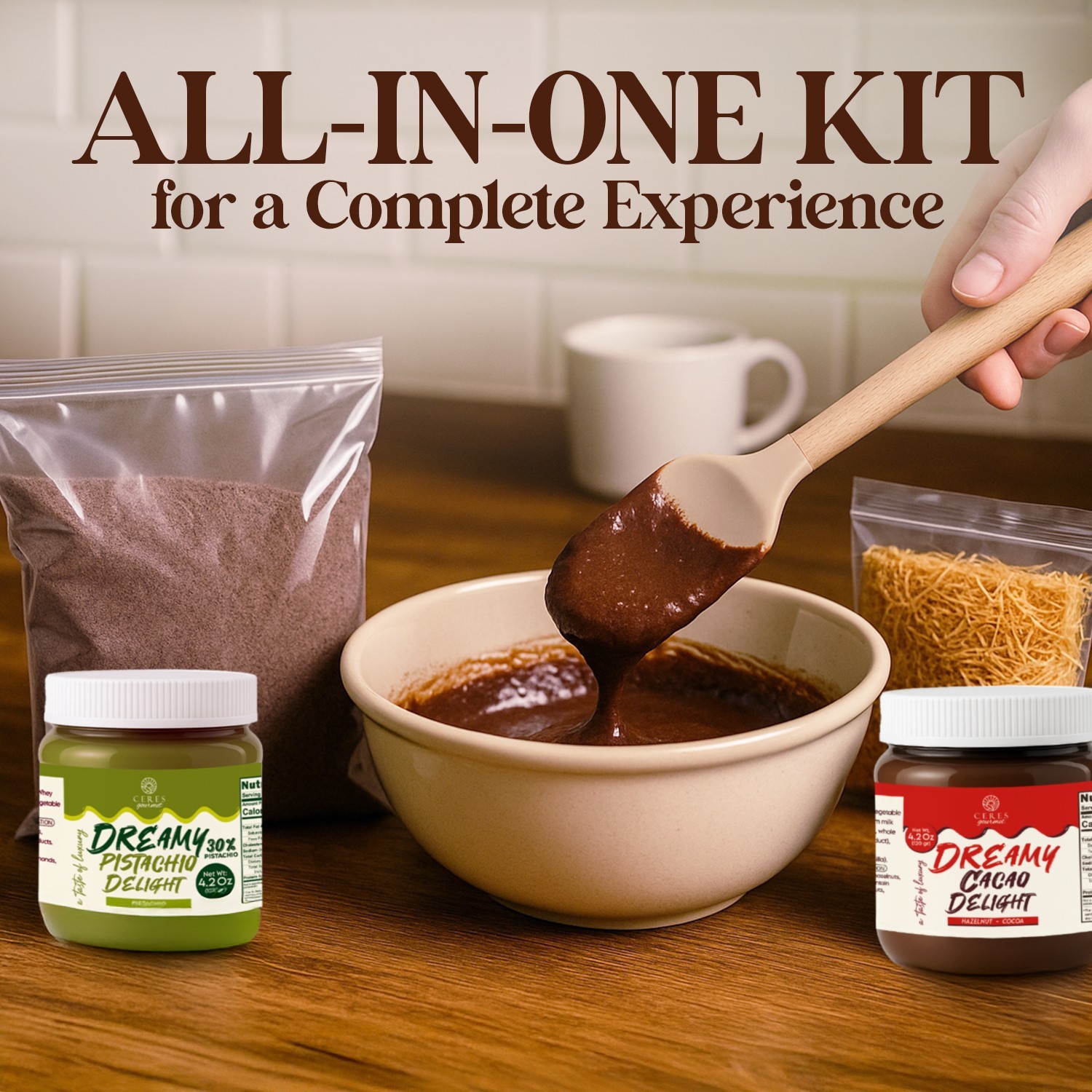 Dubai Chocolate Brownie DIY Kit, Pistachio Cream & Kataifi, Viral Baking Set